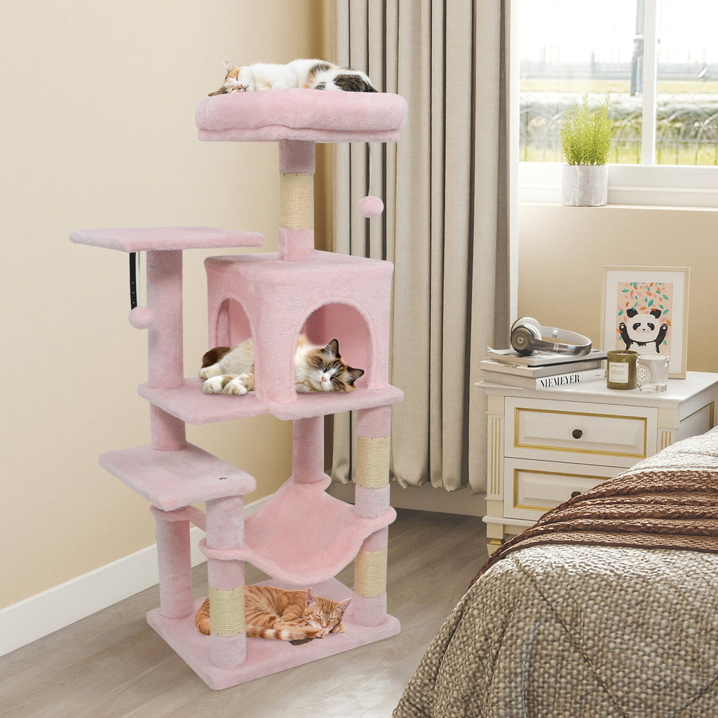 Multi-Level Cat Tower with 2-Door Condo and Padded Top Perch - Majestic Pet Kingdom