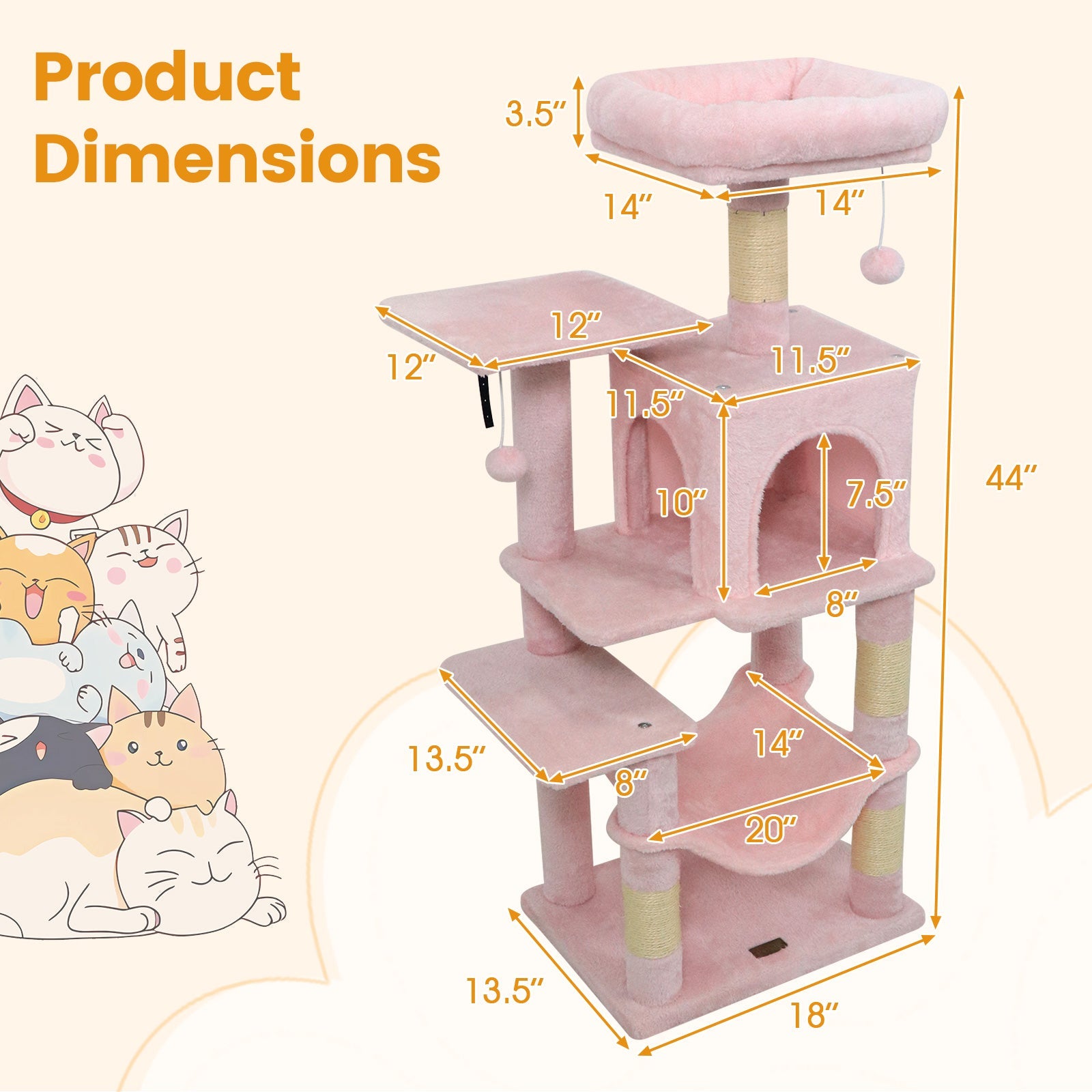 Multi-Level Cat Tower with 2-Door Condo and Padded Top Perch - Majestic Pet Kingdom