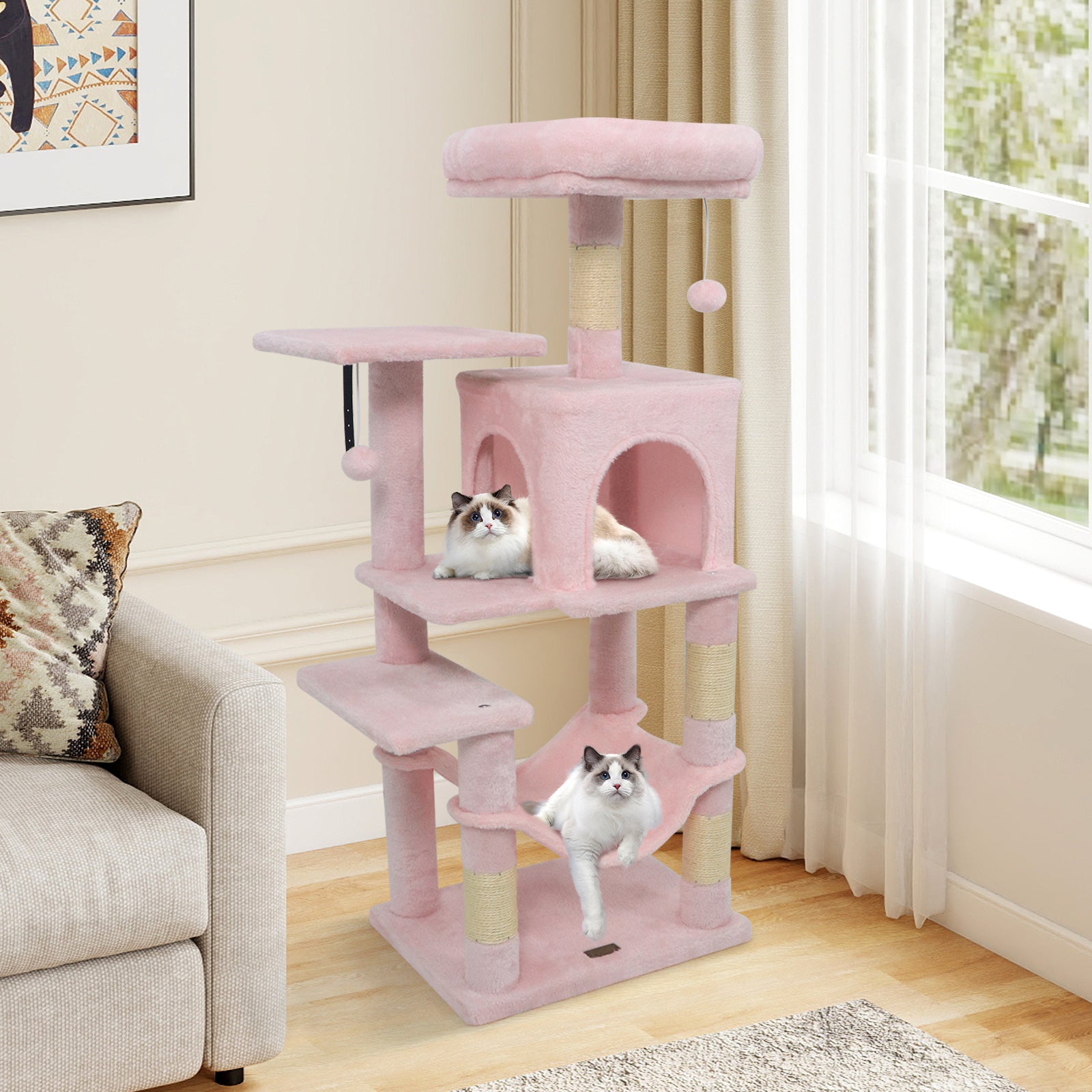Multi-Level Cat Tower with 2-Door Condo and Padded Top Perch - Majestic Pet Kingdom