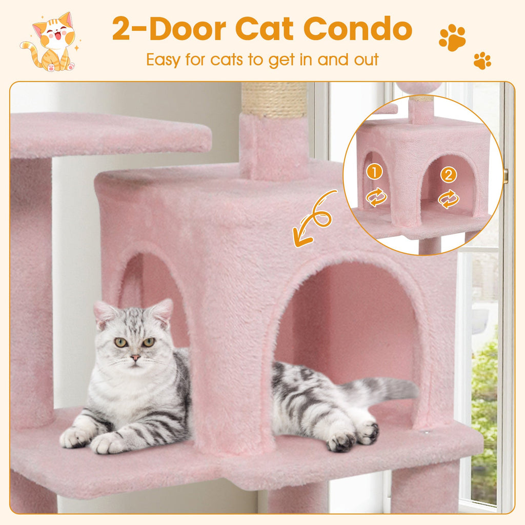 Multi-Level Cat Tower with 2-Door Condo and Padded Top Perch - Majestic Pet Kingdom