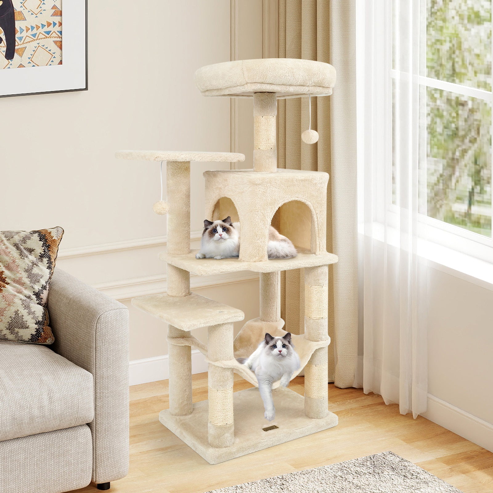 Multi-Level Cat Tower with 2-Door Condo and Padded Top Perch - Majestic Pet Kingdom