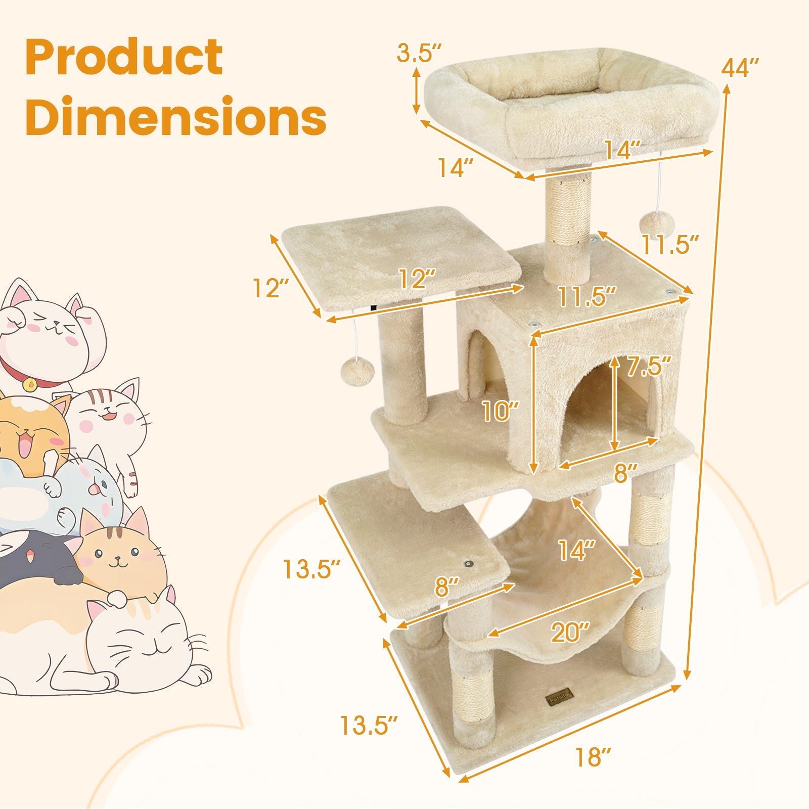 Multi-Level Cat Tower with 2-Door Condo and Padded Top Perch - Majestic Pet Kingdom