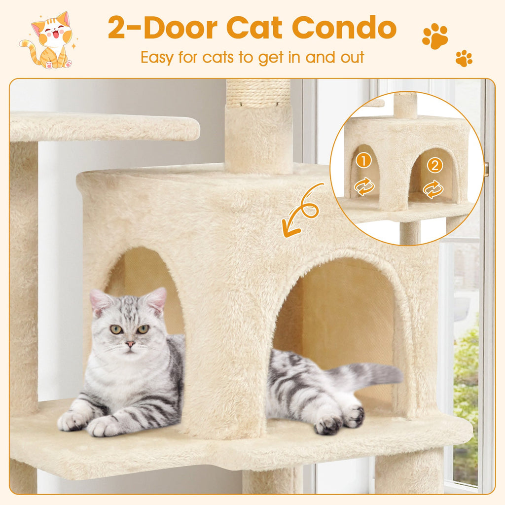 Multi-Level Cat Tower with 2-Door Condo and Padded Top Perch - Majestic Pet Kingdom