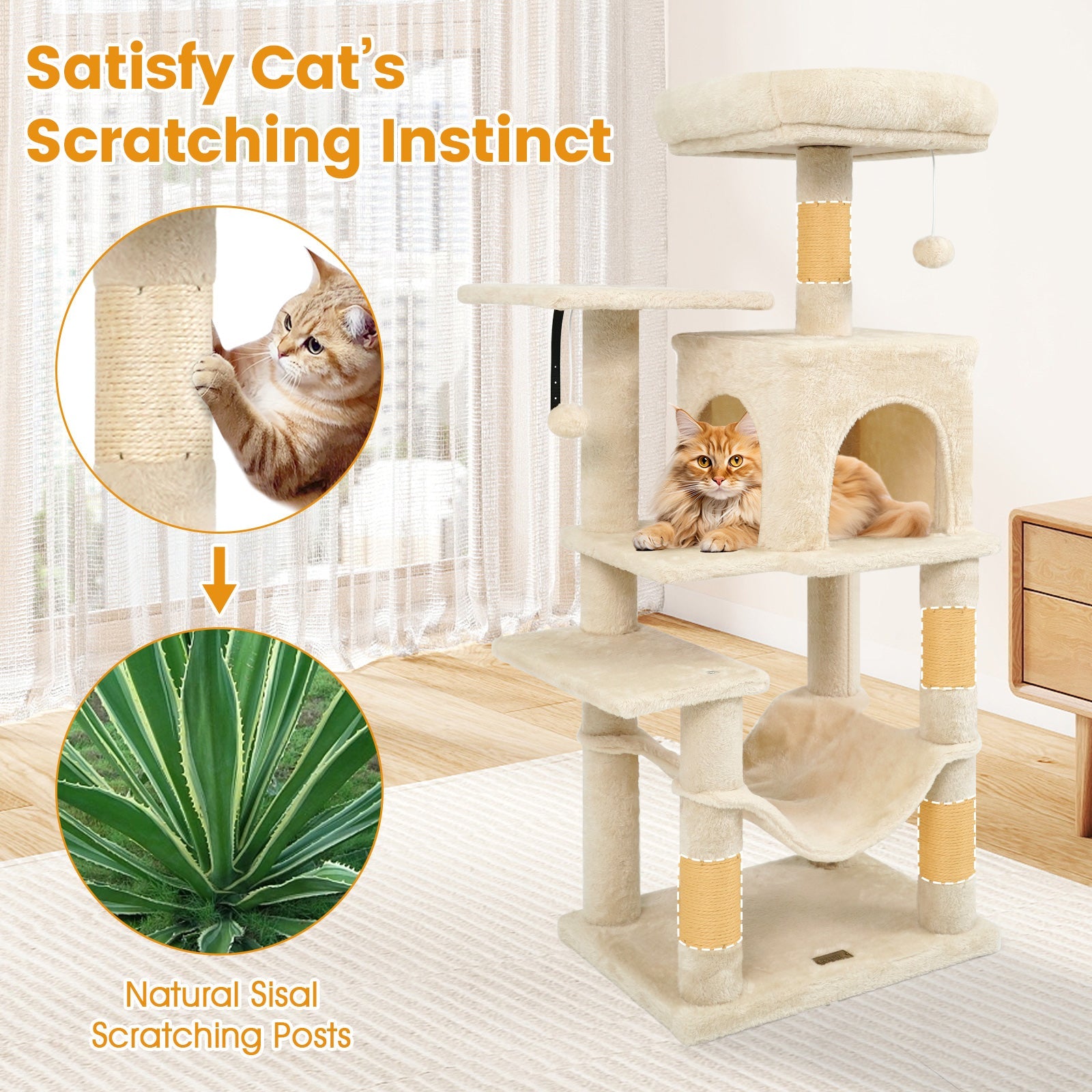 Multi-Level Cat Tower with 2-Door Condo and Padded Top Perch - Majestic Pet Kingdom