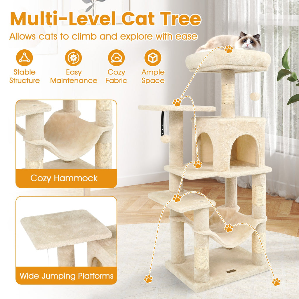 Multi-Level Cat Tower with 2-Door Condo and Padded Top Perch - Majestic Pet Kingdom