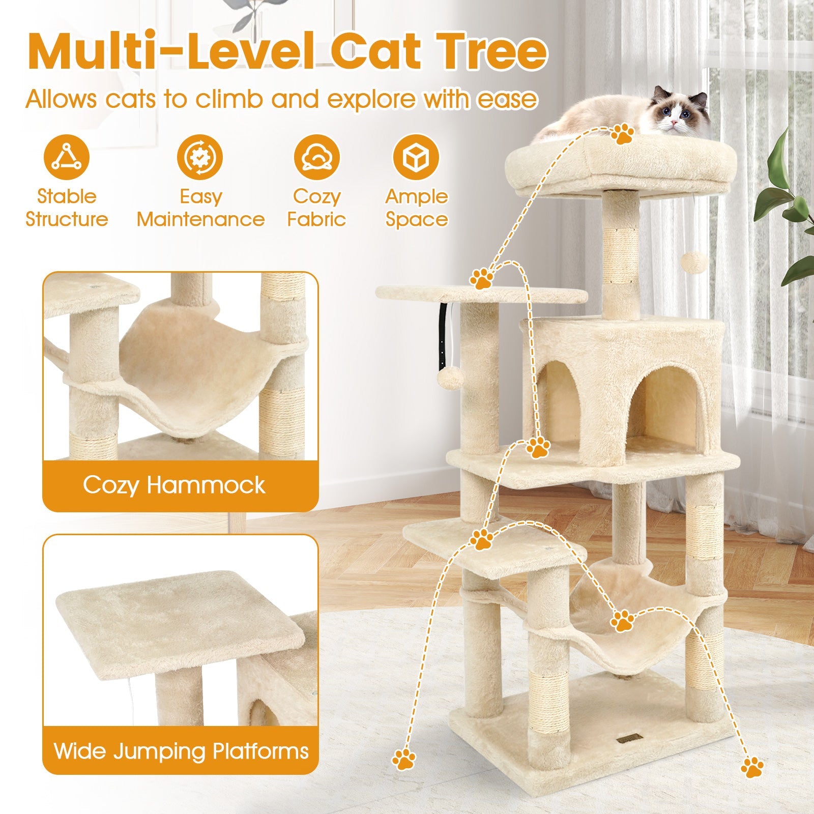 Multi-Level Cat Tower with 2-Door Condo and Padded Top Perch - Majestic Pet Kingdom