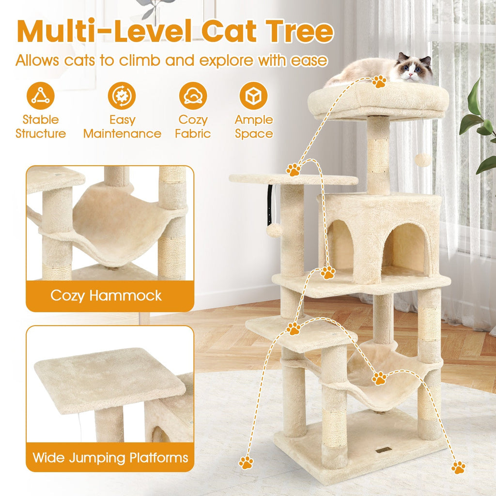 Multi-Level Cat Tower with 2-Door Condo and Padded Top Perch