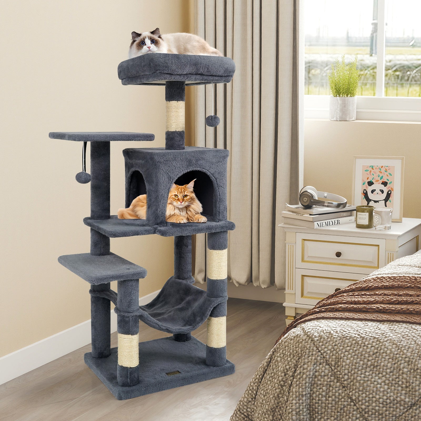 Multi-Level Cat Tower with 2-Door Condo and Padded Top Perch - Majestic Pet Kingdom