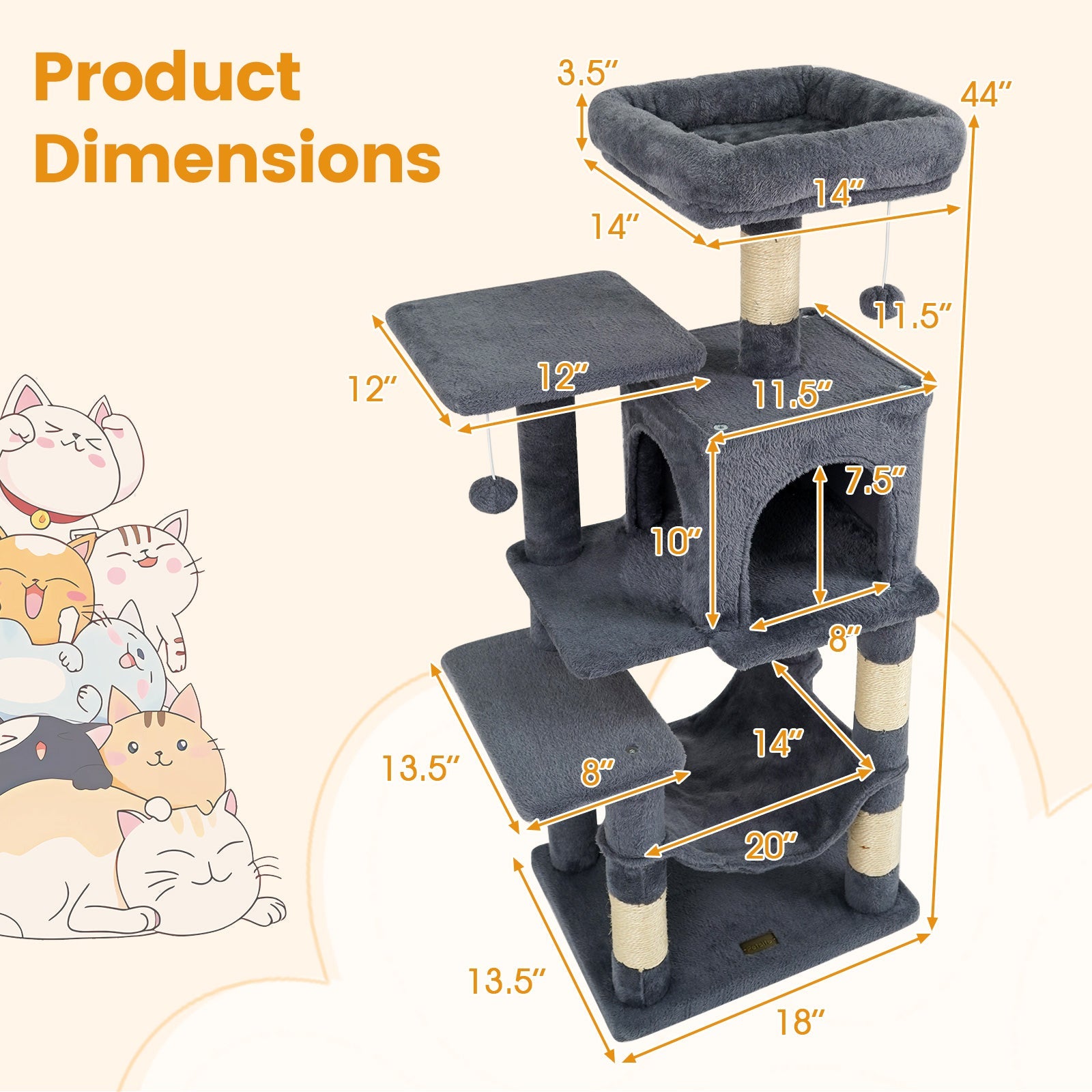 Multi-Level Cat Tower with 2-Door Condo and Padded Top Perch - Majestic Pet Kingdom