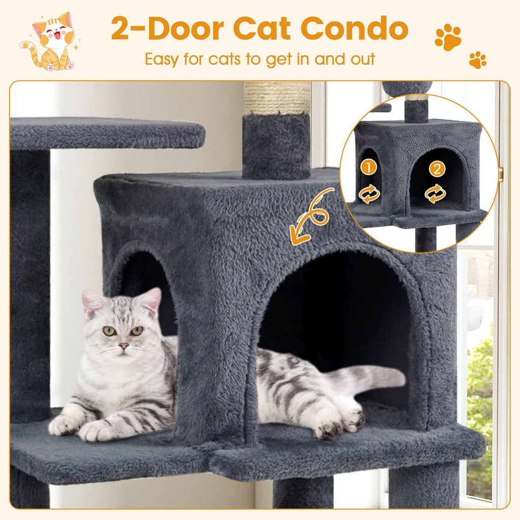 Multi-Level Cat Tower with 2-Door Condo and Padded Top Perch - Majestic Pet Kingdom