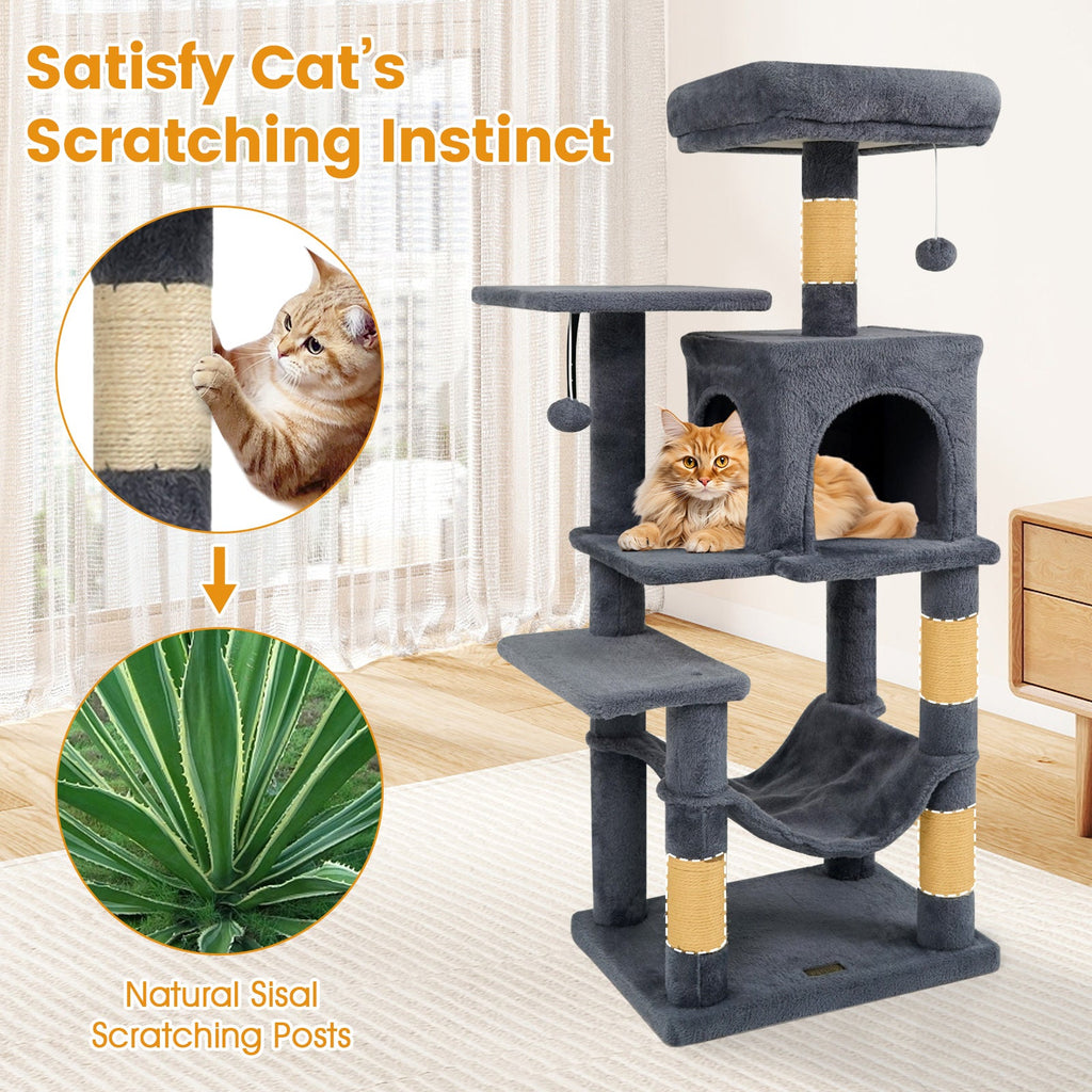 Multi-Level Cat Tower with 2-Door Condo and Padded Top Perch - Majestic Pet Kingdom