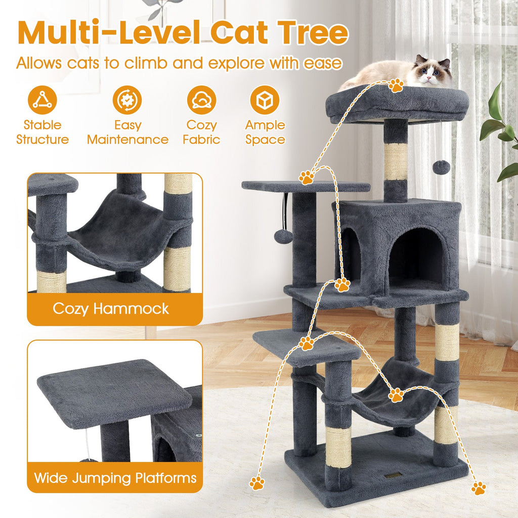 Multi-Level Cat Tower with 2-Door Condo and Padded Top Perch - Majestic Pet Kingdom