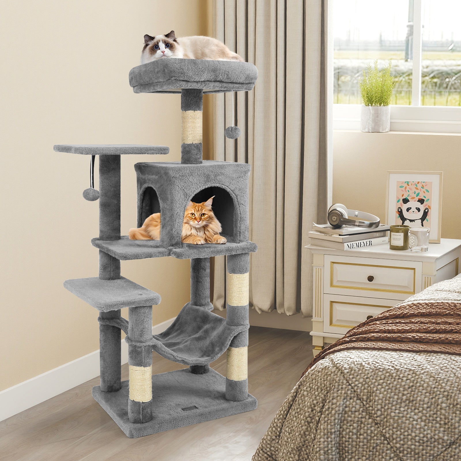 Multi-Level Cat Tower with 2-Door Condo and Padded Top Perch - Majestic Pet Kingdom