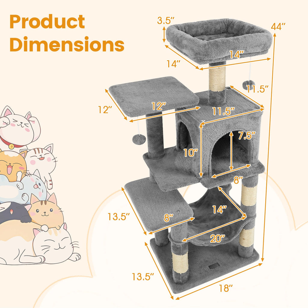 Multi-Level Cat Tower with 2-Door Condo and Padded Top Perch - Majestic Pet Kingdom