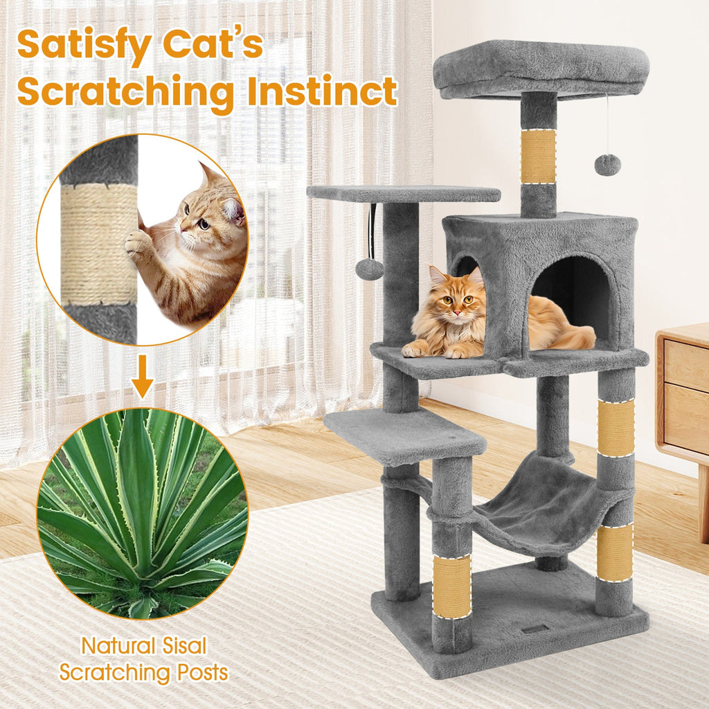 Multi-Level Cat Tower with 2-Door Condo and Padded Top Perch - Majestic Pet Kingdom