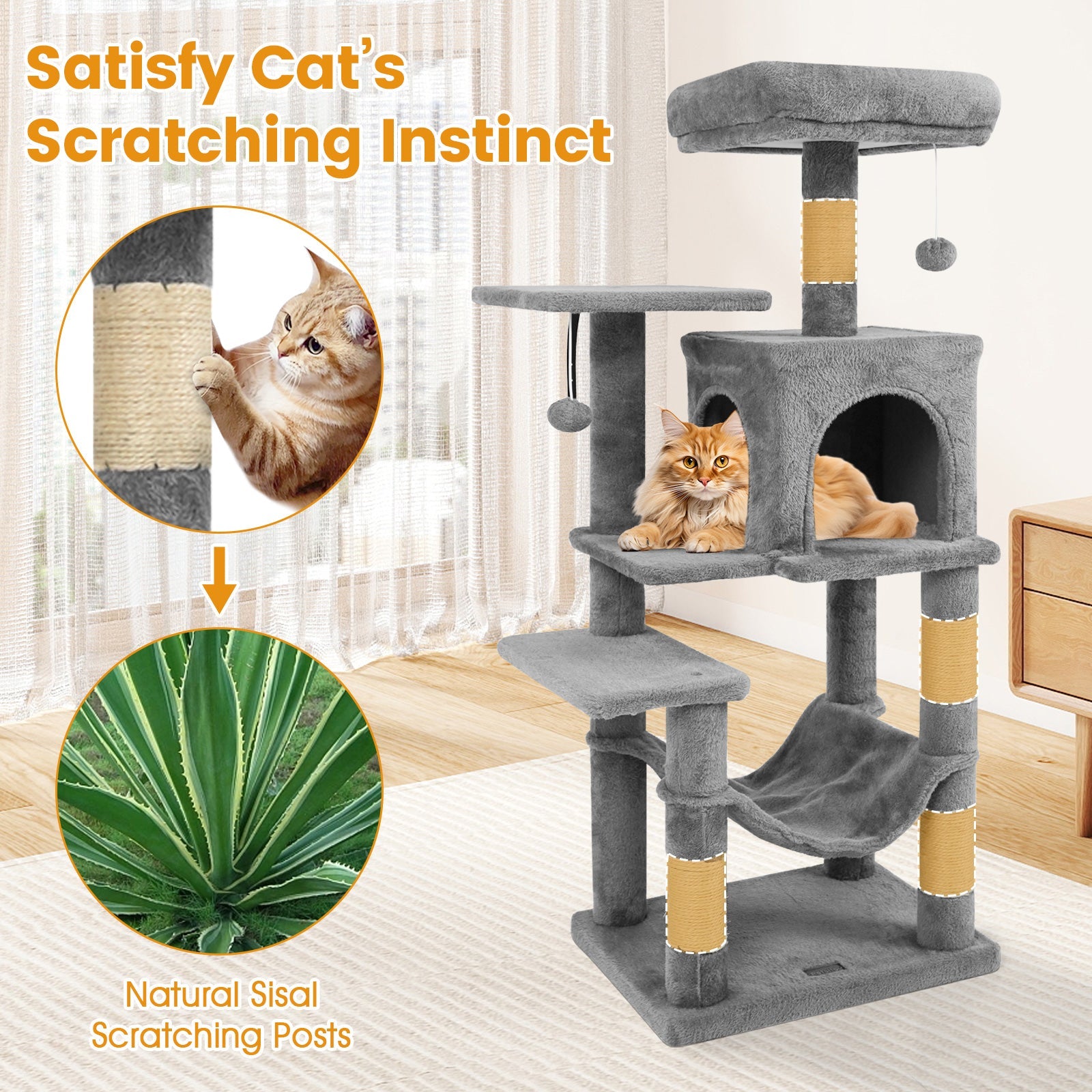 Multi-Level Cat Tower with 2-Door Condo and Padded Top Perch - Majestic Pet Kingdom