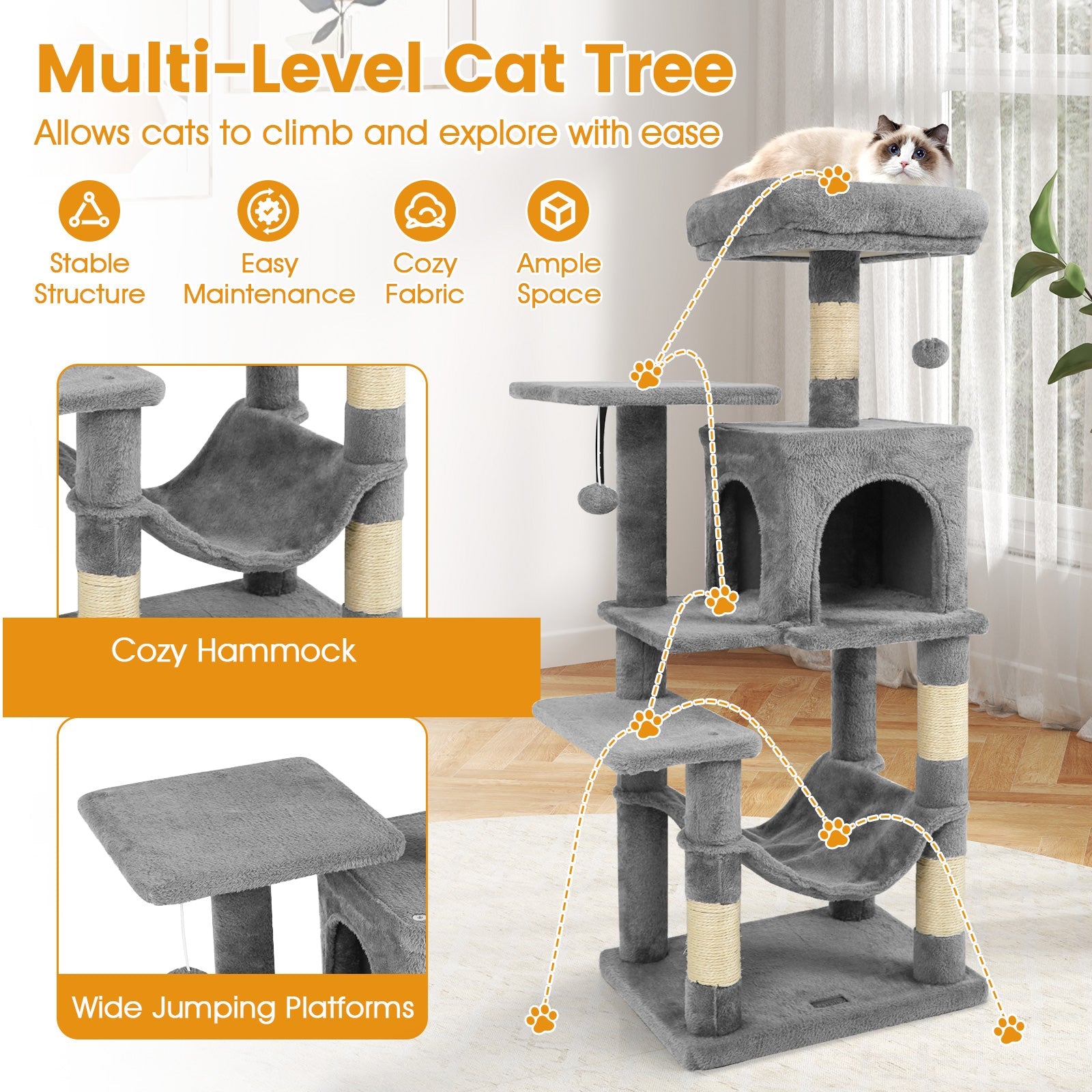 Multi-Level Cat Tower with 2-Door Condo and Padded Top Perch - Majestic Pet Kingdom