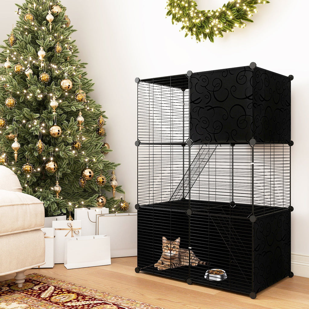 Multi-Level Cat Tower with 2-Door Condo and Hammock-Black - Majestic Pet Kingdom