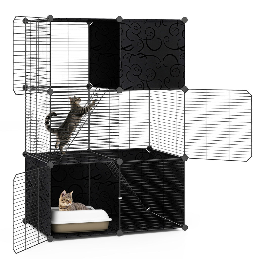 Multi-Level Cat Tower with 2-Door Condo and Hammock-Black - Majestic Pet Kingdom
