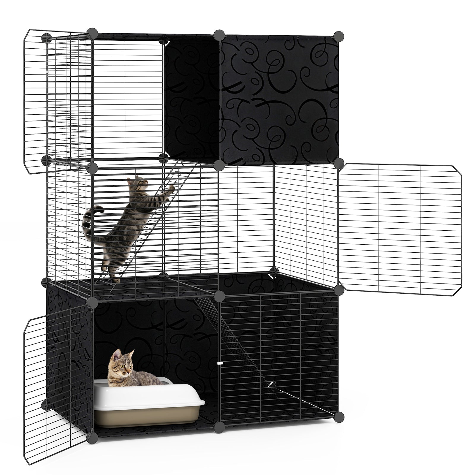 Multi-Level Cat Tower with 2-Door Condo and Hammock-Black - Majestic Pet Kingdom