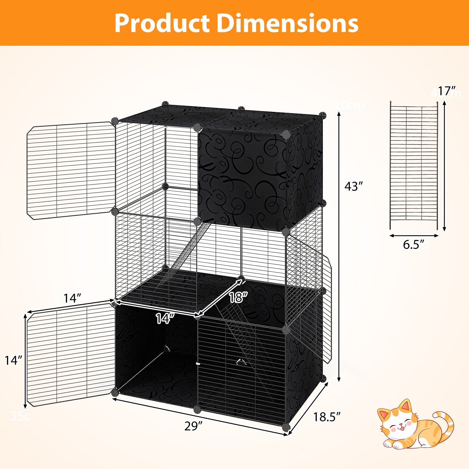 Multi-Level Cat Tower with 2-Door Condo and Hammock-Black - Majestic Pet Kingdom