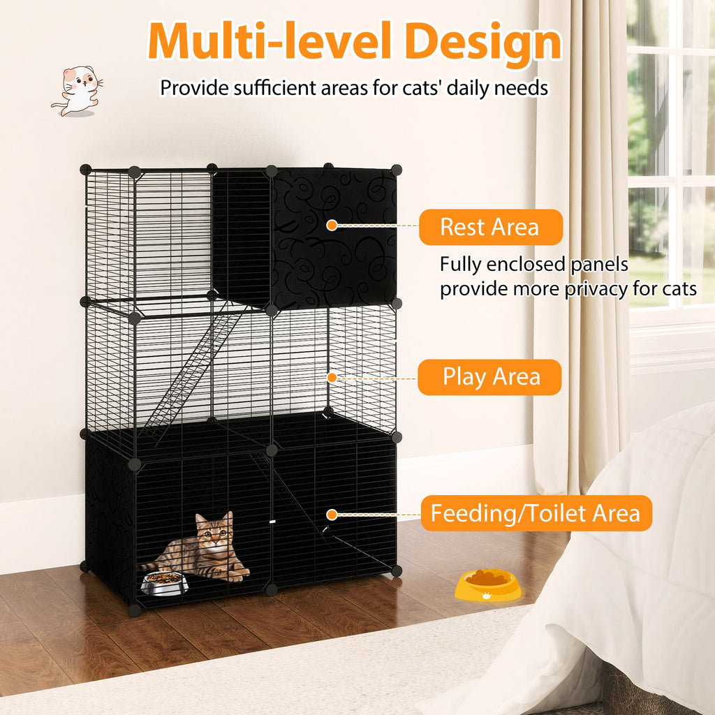 Multi-Level Cat Tower with 2-Door Condo and Hammock-Black - Majestic Pet Kingdom