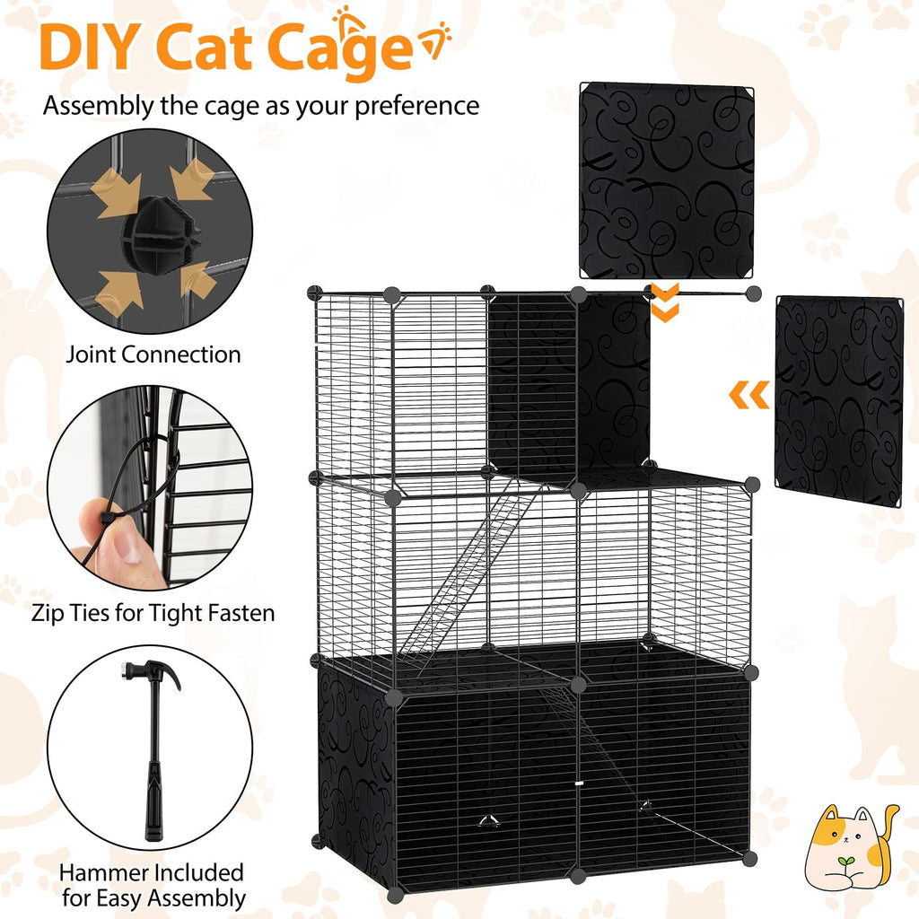 Multi-Level Cat Tower with 2-Door Condo and Hammock-Black - Majestic Pet Kingdom