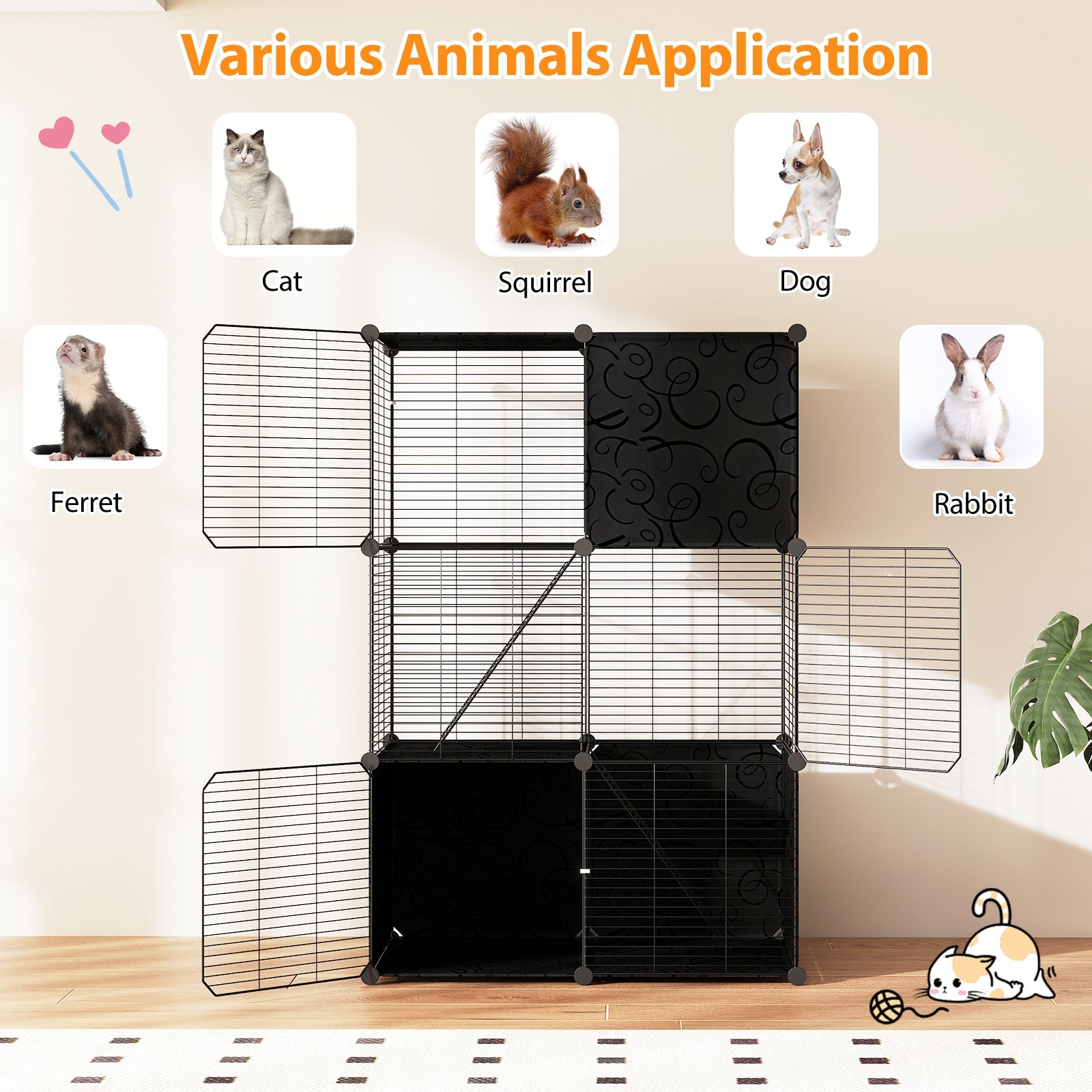 Multi-Level Cat Tower with 2-Door Condo and Hammock-Black - Majestic Pet Kingdom