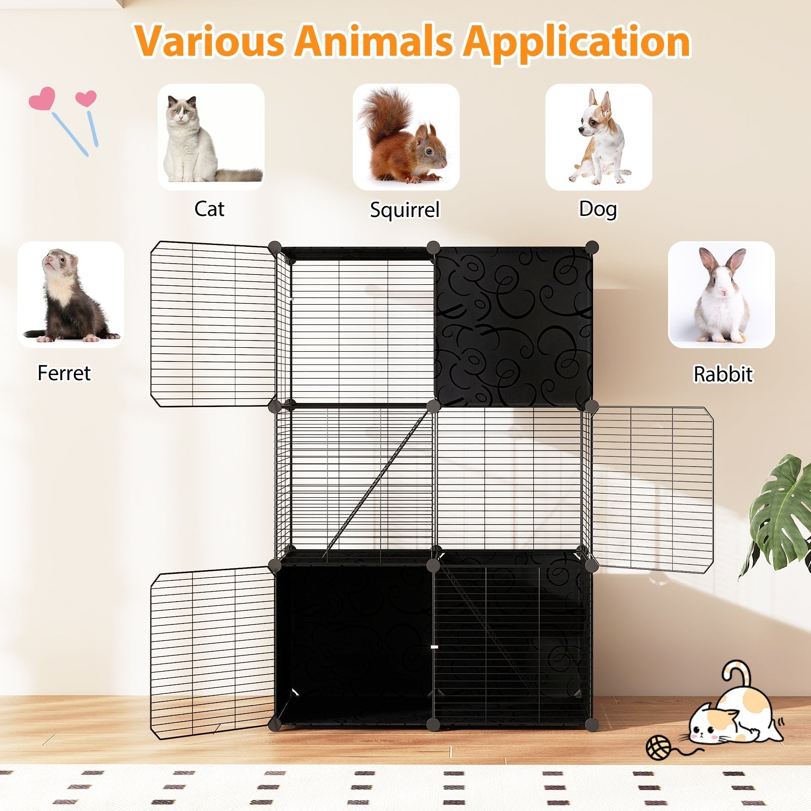 Multi-Level Cat Tower with 2-Door Condo and Hammock-Black - Majestic Pet Kingdom