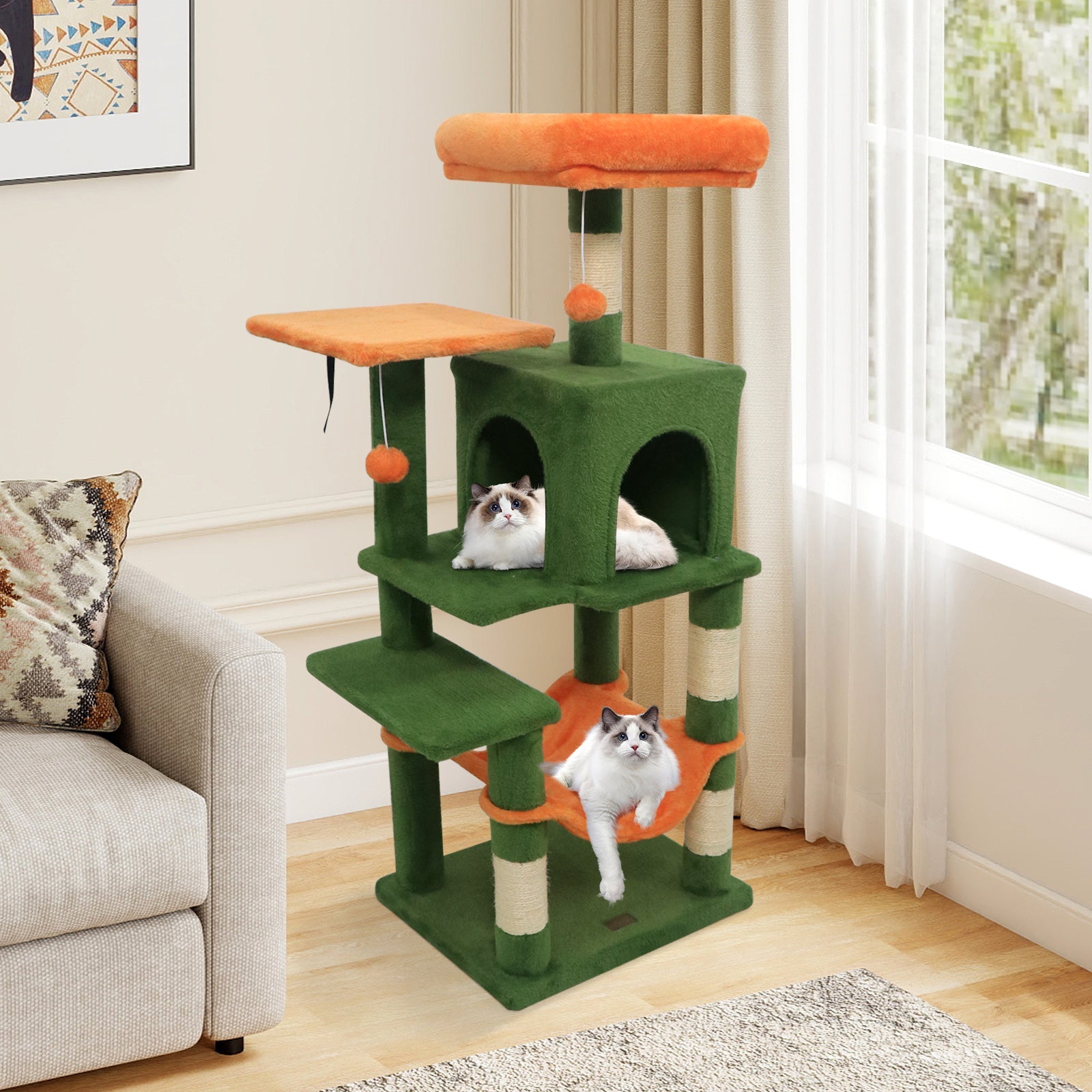 Multi-Level Cat Tower with 2-Door Condo and Padded Top Perch - Majestic Pet Kingdom