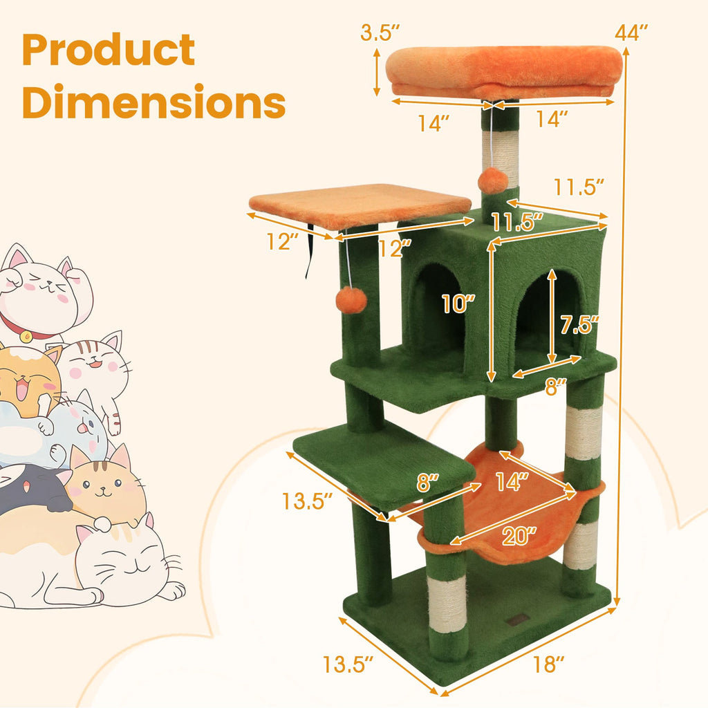 Multi-Level Cat Tower with 2-Door Condo and Padded Top Perch - Majestic Pet Kingdom