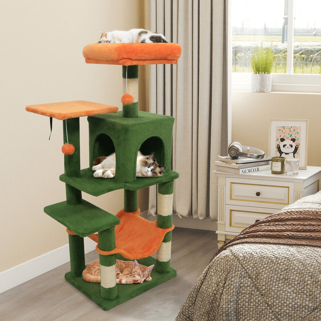 Multi-Level Cat Tower with 2-Door Condo and Padded Top Perch - Majestic Pet Kingdom