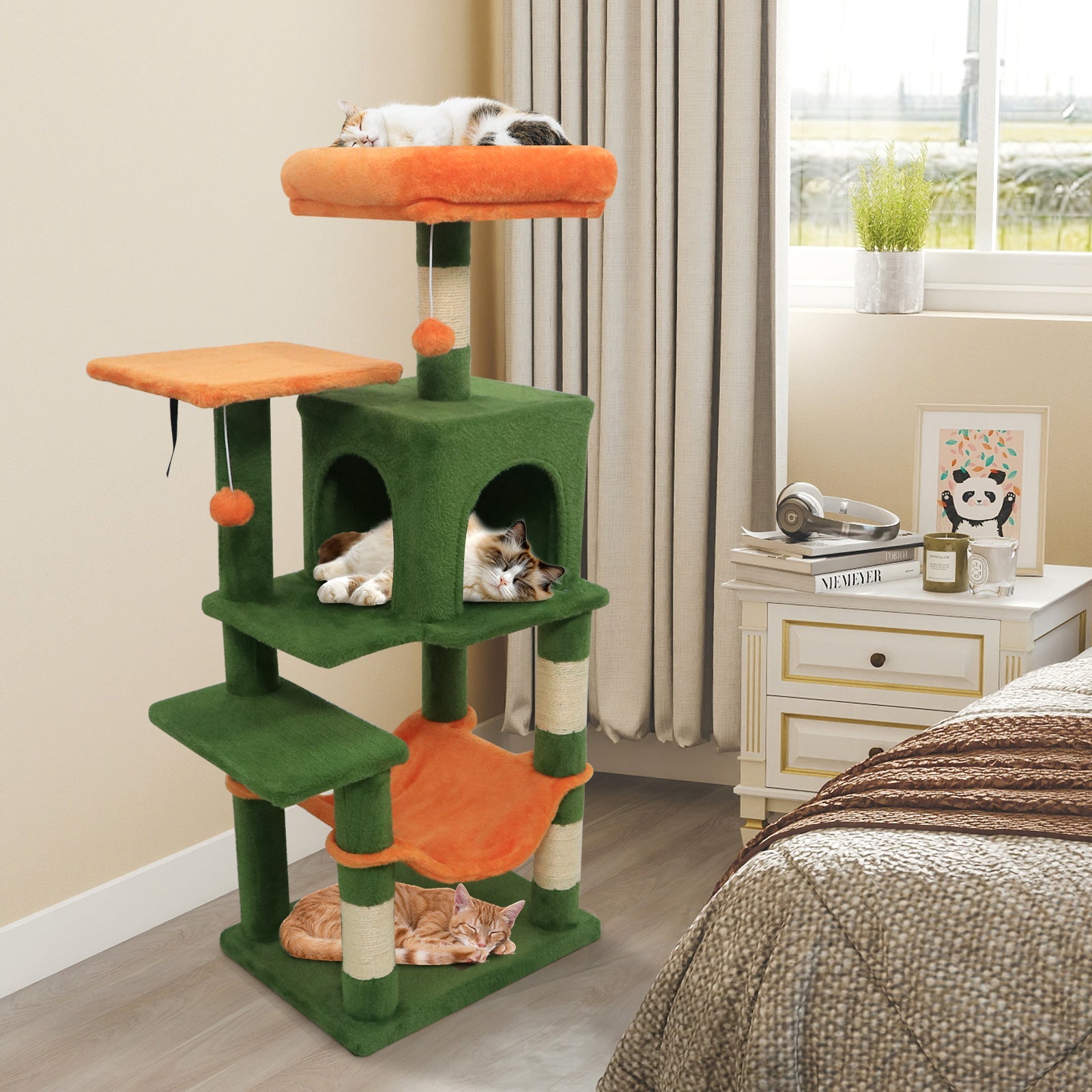 Multi-Level Cat Tower with 2-Door Condo and Padded Top Perch - Majestic Pet Kingdom