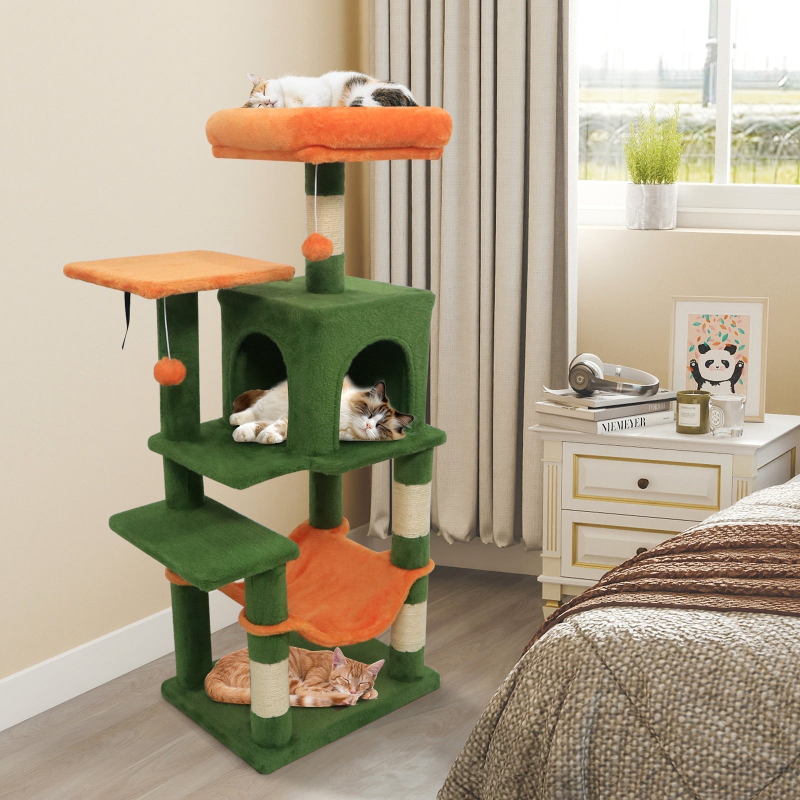 Multi-Level Cat Tower with 2-Door Condo and Padded Top Perch