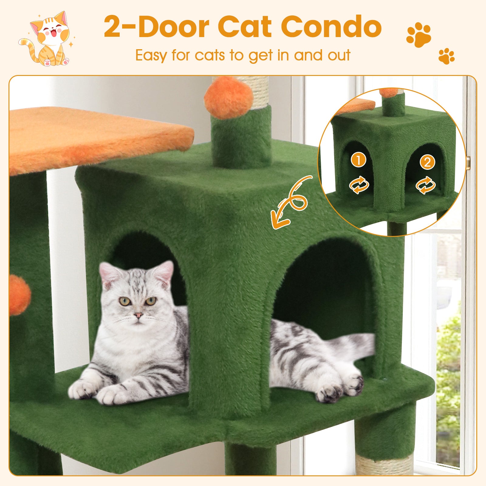 Multi-Level Cat Tower with 2-Door Condo and Padded Top Perch - Majestic Pet Kingdom