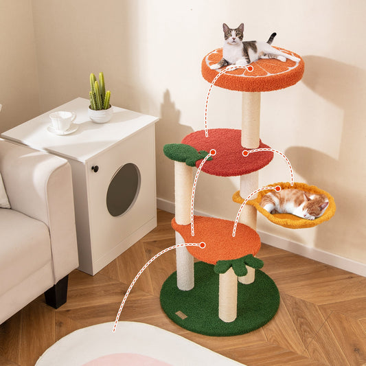 Multi-level Cat Tree Pet Activity Center with Fruit-shaped Platforms-Red and Orange - Majestic Pet Kingdom