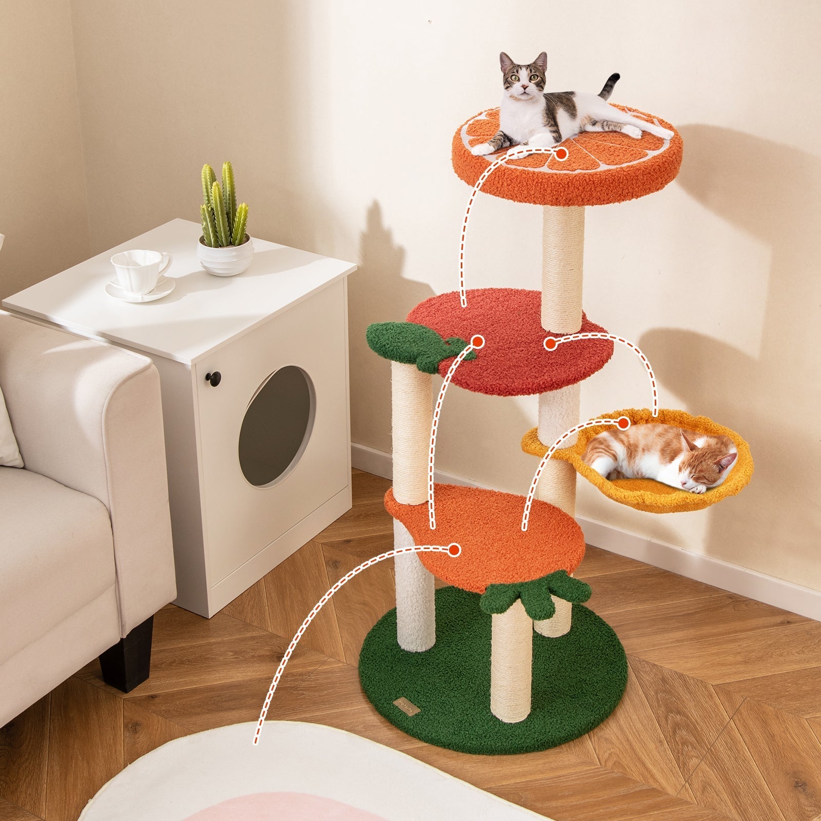 Multi-level Cat Tree Pet Activity Center with Fruit-shaped Platforms-Red and Orange - Majestic Pet Kingdom