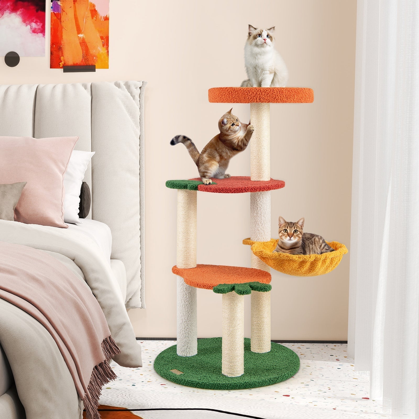 Multi-level Cat Tree Pet Activity Center with Fruit-shaped Platforms-Red and Orange - Majestic Pet Kingdom