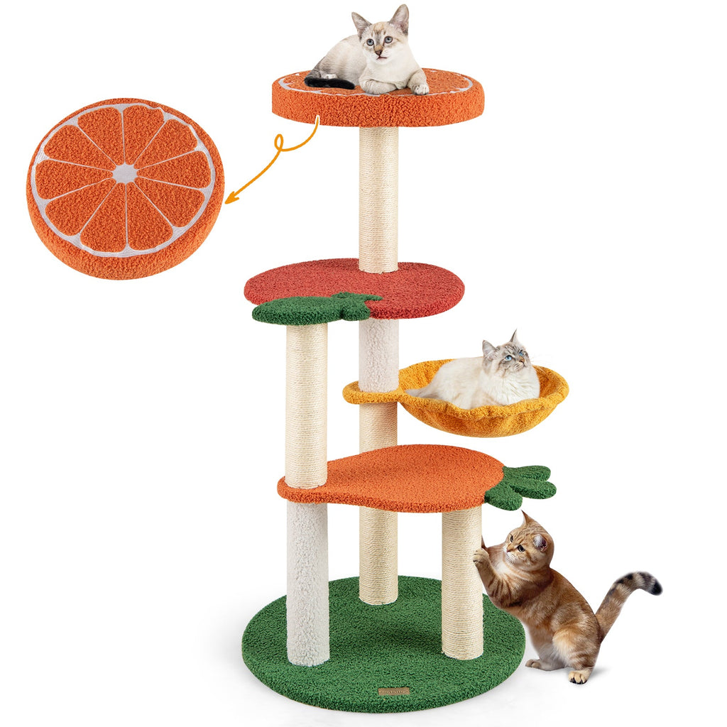 Multi-level Cat Tree Pet Activity Center with Fruit-shaped Platforms-Red and Orange - Majestic Pet Kingdom