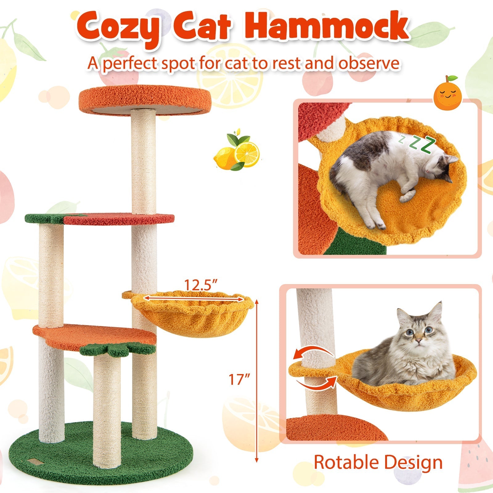 Multi-level Cat Tree Pet Activity Center with Fruit-shaped Platforms-Red and Orange - Majestic Pet Kingdom