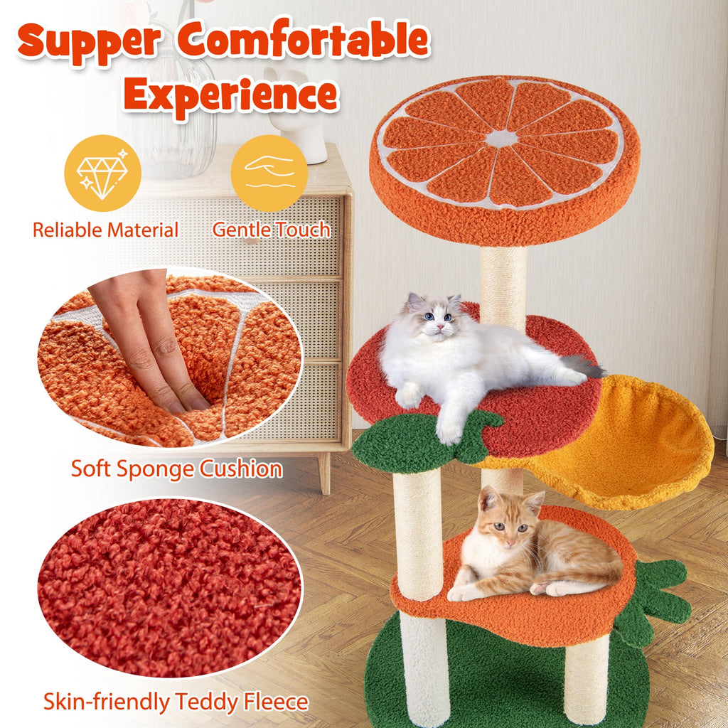 Multi-level Cat Tree Pet Activity Center with Fruit-shaped Platforms-Red and Orange - Majestic Pet Kingdom