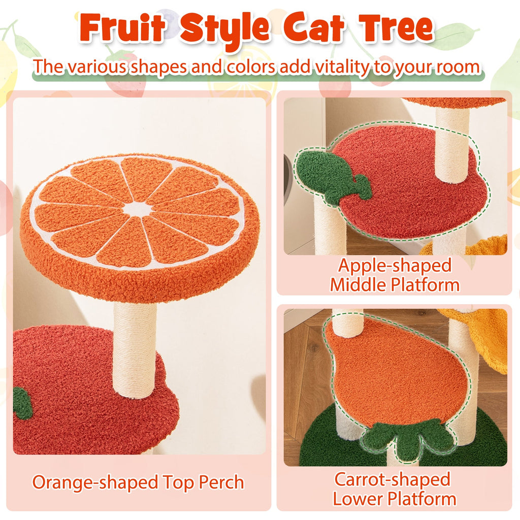 Multi-level Cat Tree Pet Activity Center with Fruit-shaped Platforms-Red and Orange - Majestic Pet Kingdom