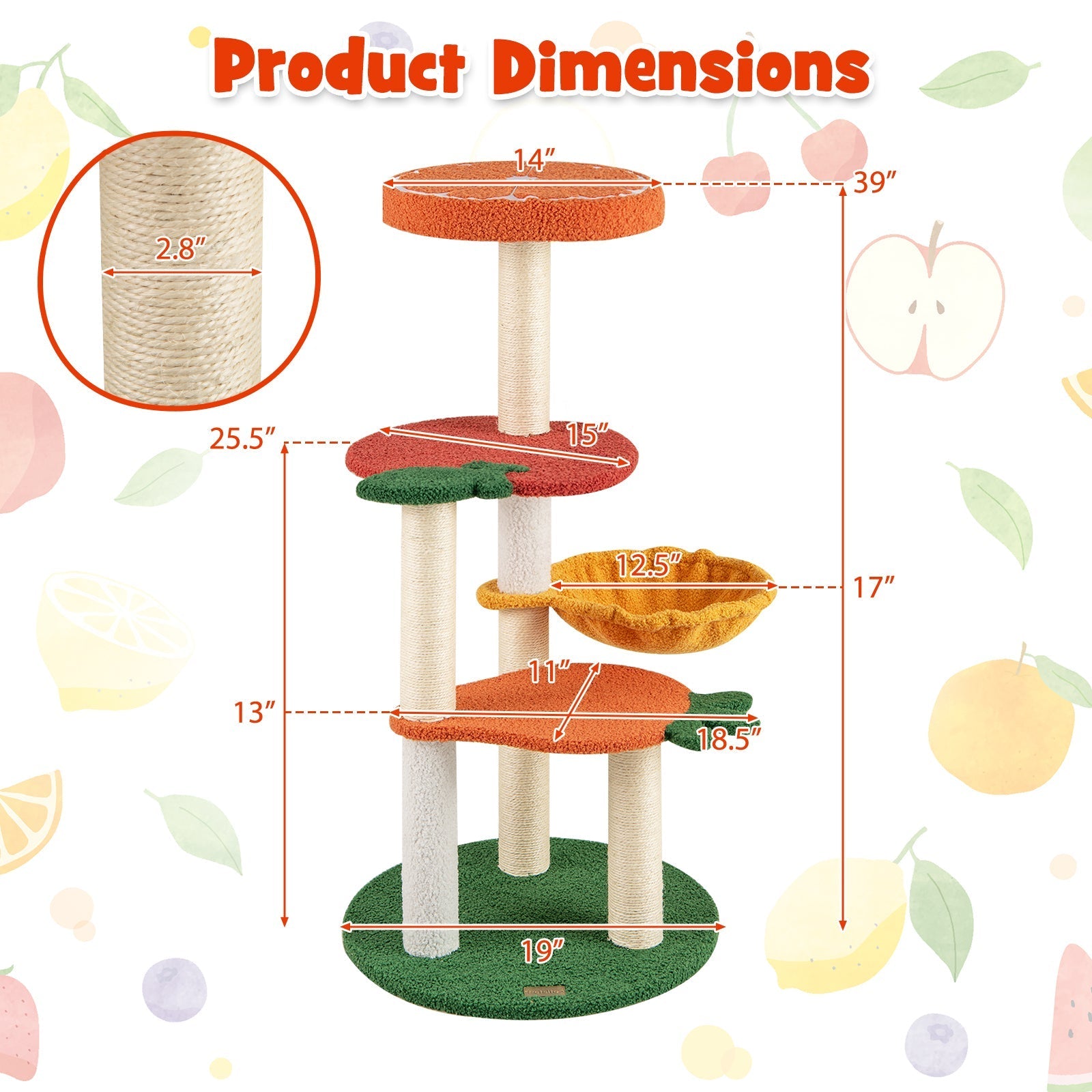 Multi-level Cat Tree Pet Activity Center with Fruit-shaped Platforms-Red and Orange - Majestic Pet Kingdom