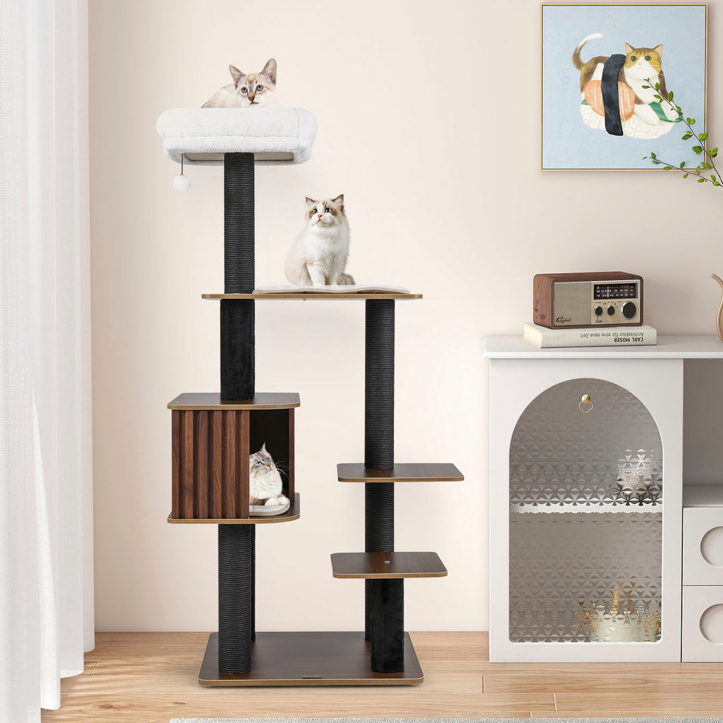 Multi-level Cat Tree for Indoor Cat 59.5 inch Tall Cat Tower with Cushion Top Perch - Majestic Pet Kingdom