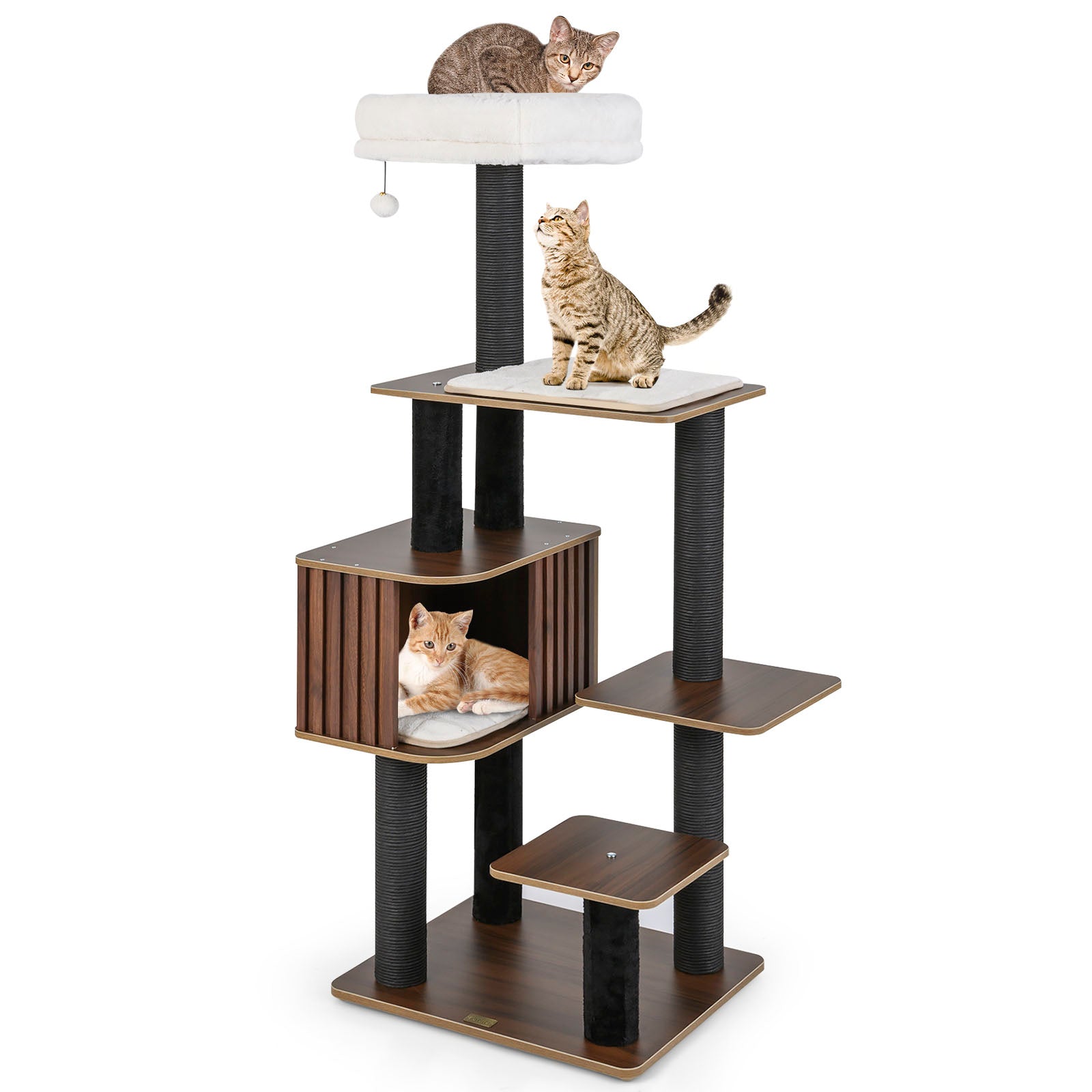 Multi-level Cat Tree for Indoor Cat 59.5 inch Tall Cat Tower with Cushion Top Perch - Majestic Pet Kingdom