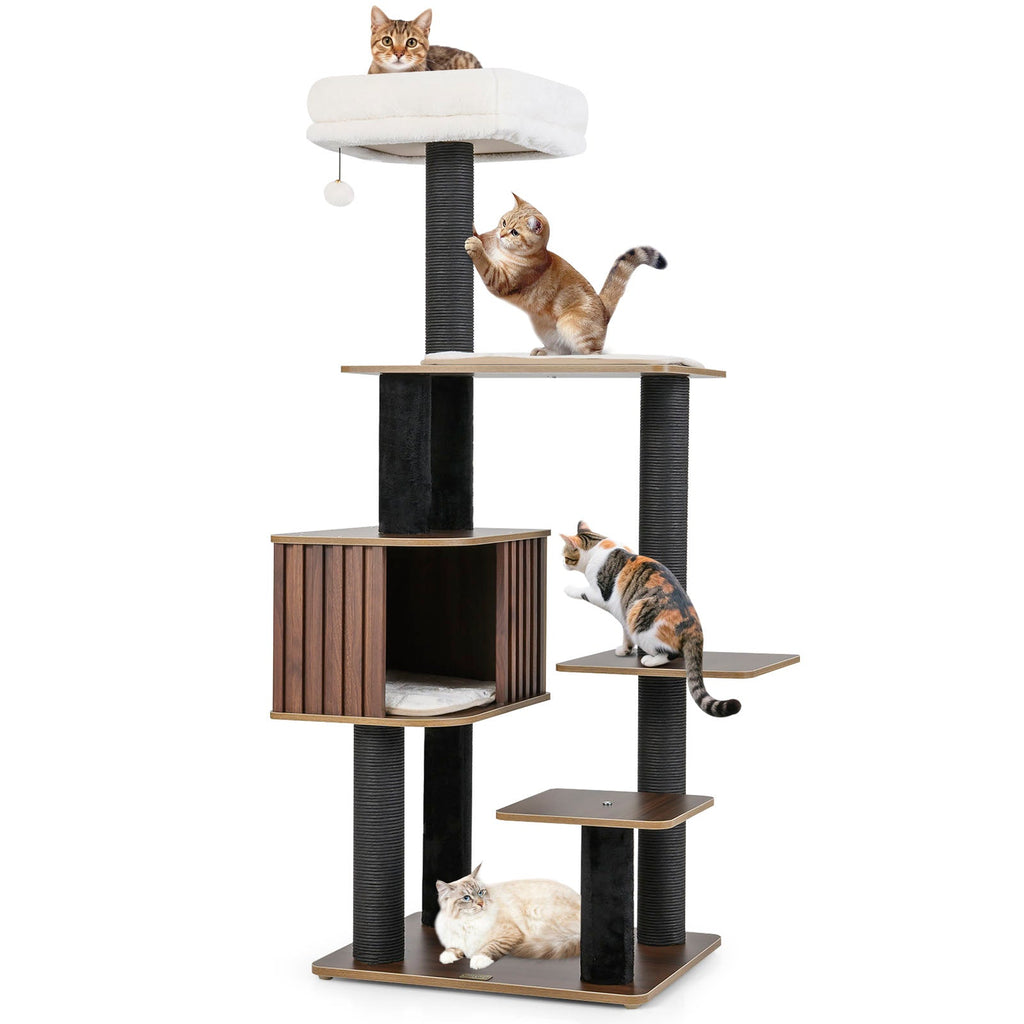 Multi-level Cat Tree for Indoor Cat 59.5 inch Tall Cat Tower with Cushion Top Perch - Majestic Pet Kingdom