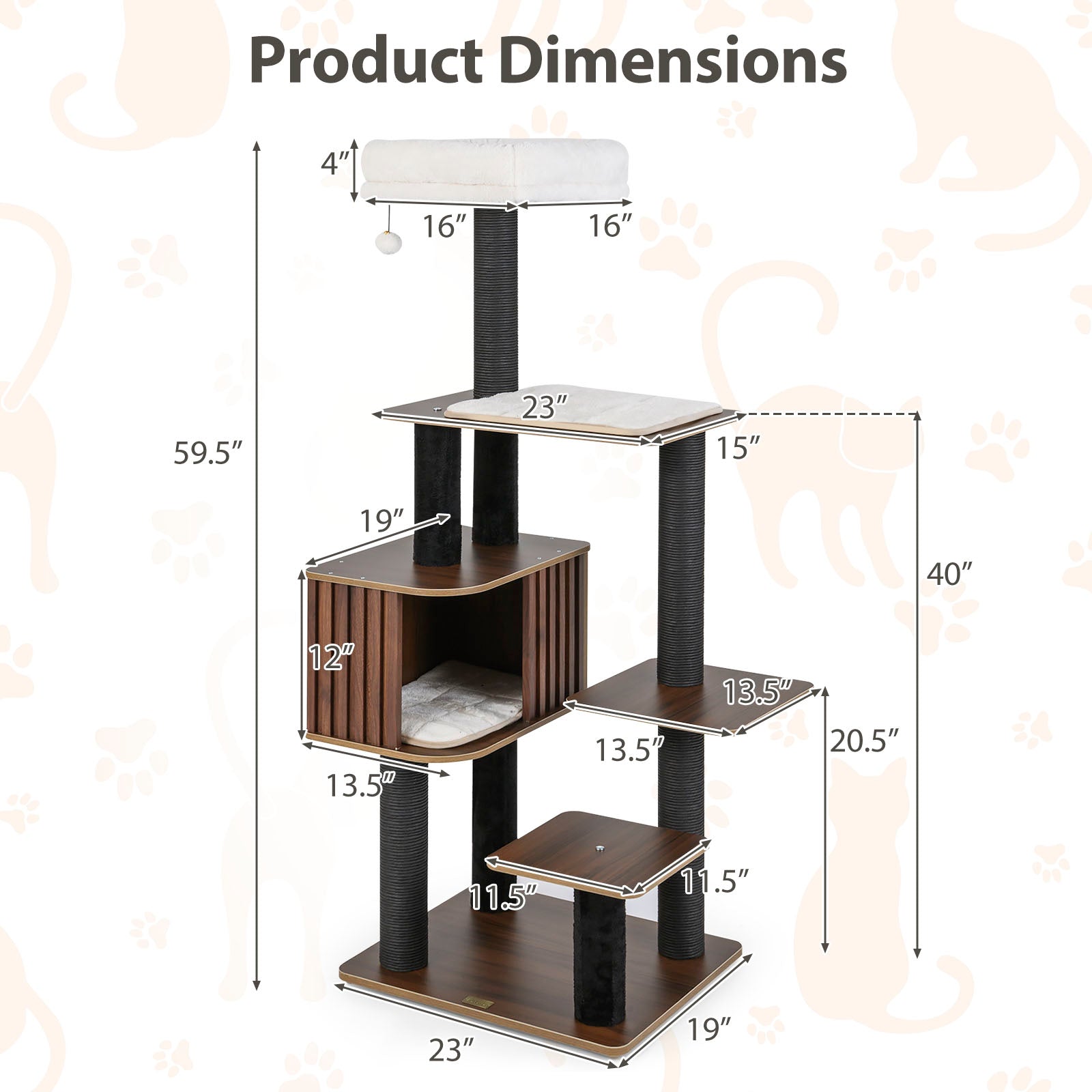 Multi-level Cat Tree for Indoor Cat 59.5 inch Tall Cat Tower with Cushion Top Perch - Majestic Pet Kingdom