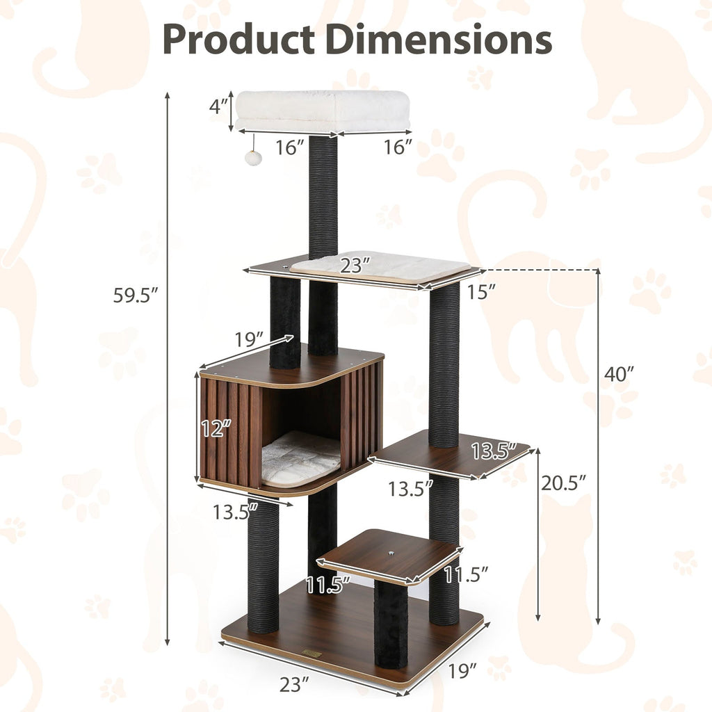Multi-level Cat Tree for Indoor Cat 59.5 inch Tall Cat Tower with Cushion Top Perch - Majestic Pet Kingdom