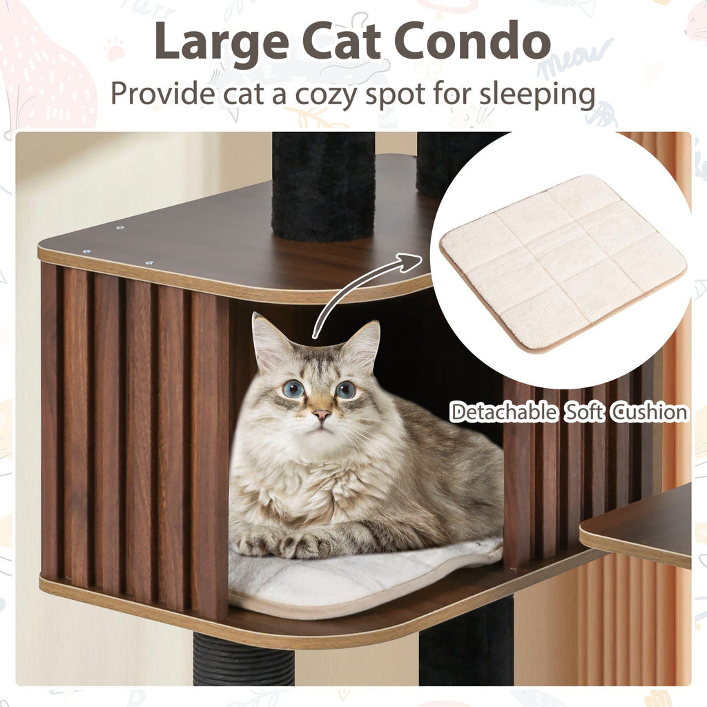 Multi-level Cat Tree for Indoor Cat 59.5 inch Tall Cat Tower with Cushion Top Perch - Majestic Pet Kingdom