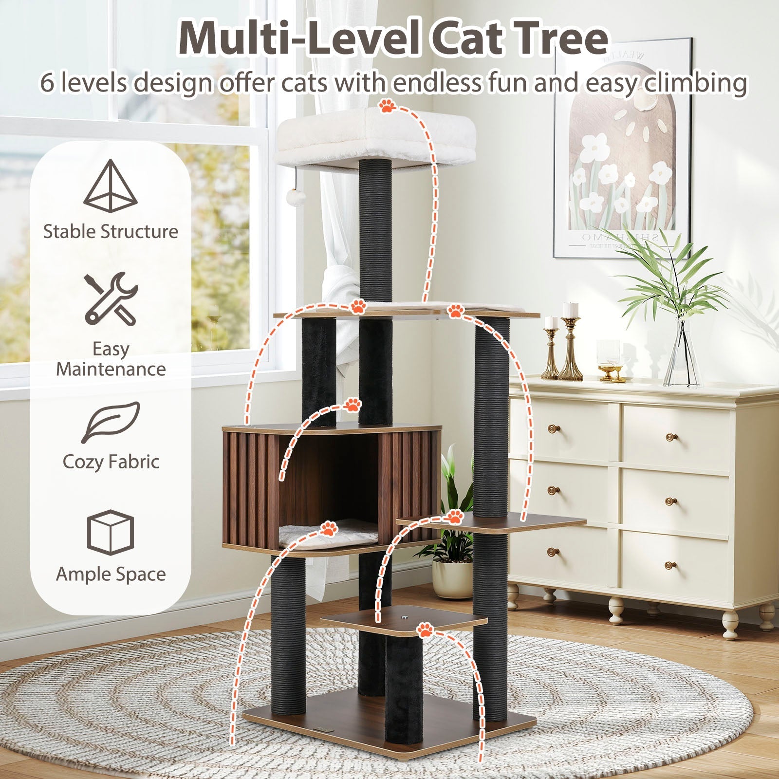 Multi-level Cat Tree for Indoor Cat 59.5 inch Tall Cat Tower with Cushion Top Perch - Majestic Pet Kingdom